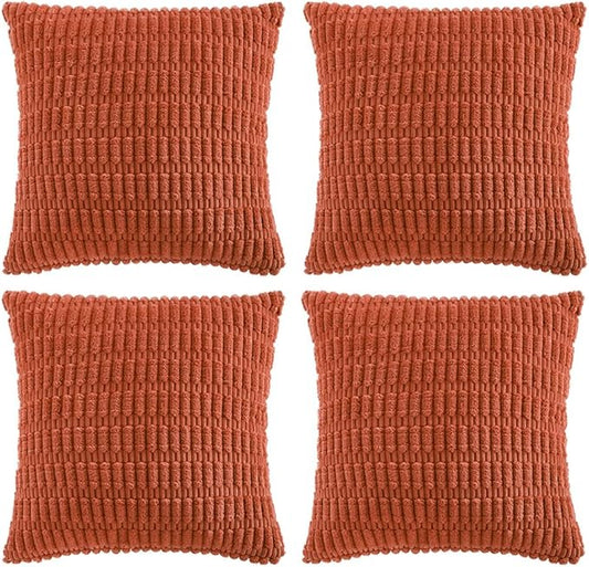 Fancy Homi 4 Packs Boho Burnt Orange Fall Decorative Throw Pillow Covers 20x20 Inch for Couch Bed Sofa, Rustic Modern Farmhouse Home Decor, Soft Plush Corduroy Square Cute Cushion Case 50x50 cm
