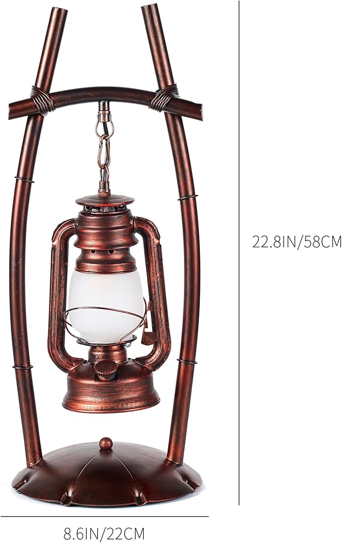 Vintage Table Lamp Bronze Antique Desk Lamp for Farmhouse Nightstand Table Lamp Bulb Included for Office,Living Room (Red Brown Elen Shade, 23×8.6'')