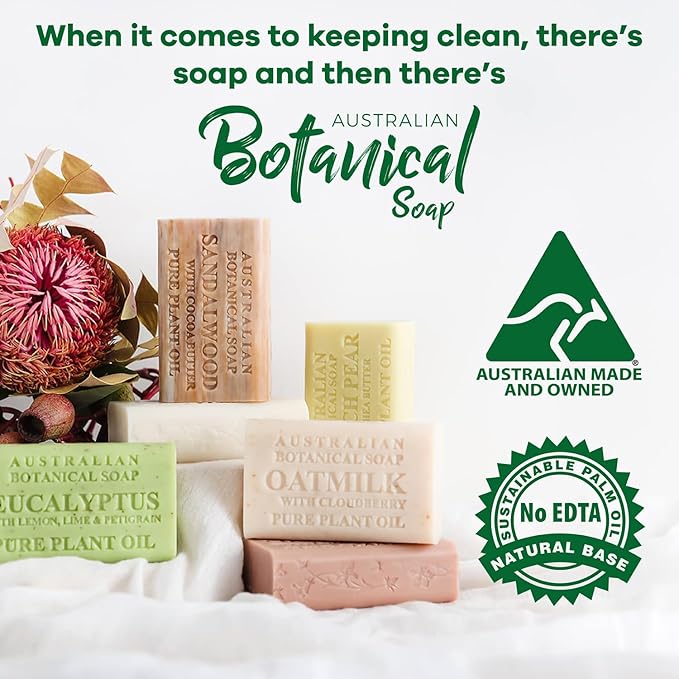 Australian Botanical Soap 6.5 OZ Pack of 4, Goat Milk Soap Bars with Soya Bean Oil, Enriched with Organic Shea Butter, Suitable for All Skin Types