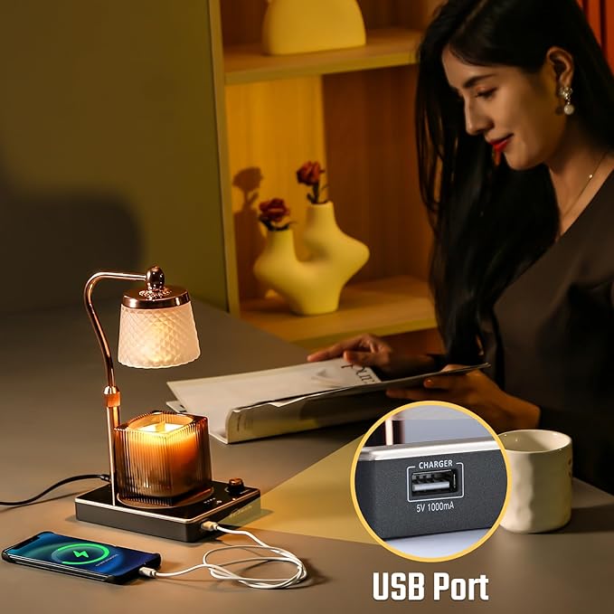 Candle Warmer Lamp with Timer and Dimmer, with USB Port Adjustable Height, Birthday Gifts for Women, Festival Gifts, Modern Home Decor as Gift for New Home