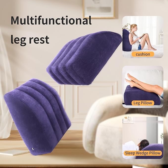 Leg Elevation Pillow, Inflatable Wedge Pillows for Sleeping, Knee Pillow for Legs Relax Muscles and Comfort Reduce Swelling,Injury,Recovery (25.5 x 23.5 x 8.5 inches)