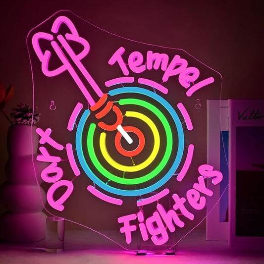 Gamerneon Dart Tempel Fighter Neon Sign Dart Board Light Neon Signs For Gaming Wall Decor Dimmable Colorful Light Up Signs For Gamer Girl Room Bedroom Game Man Cave Decoration Boys Gifts