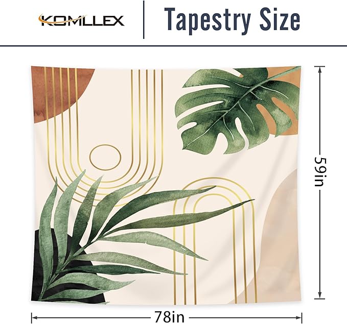 KOMLLEX Abstract Boho Mid Century Tapestry Tropical Leaves Modern Geometric Arch Minimalist Bohemian Plant Botanical Aesthetic Wall Hanging Neutral Home Decor Art for Living Room Bedroom Dorm 78Wx59H