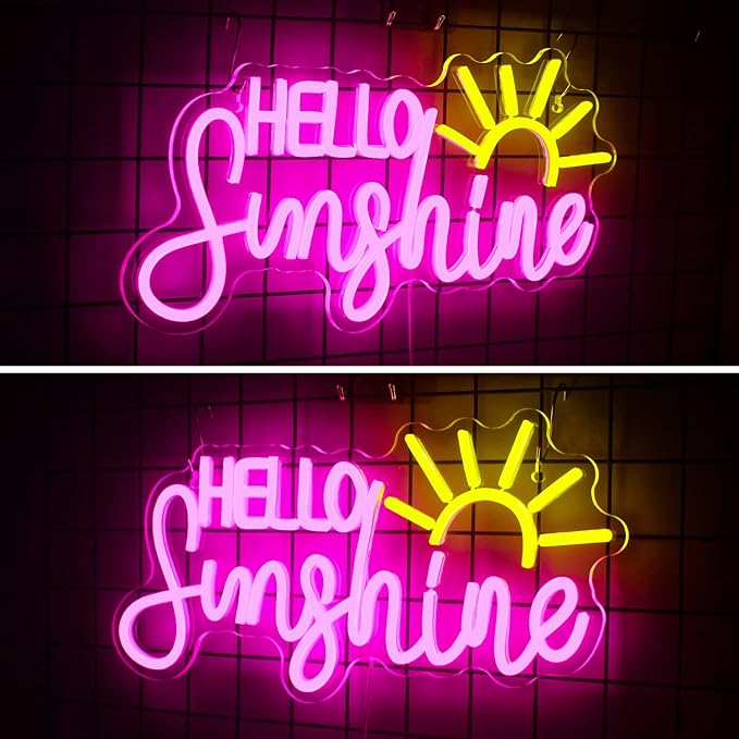 Hello Sunshine Neon Led Sign, Sunrise Neon Signs for Wall Decor, Sunshine Neon Light Sign for Room Decor, Bedroom, Livingroom, Summer, Windows