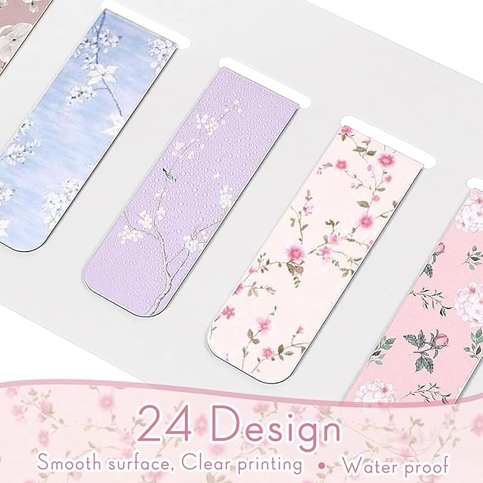 Dianelhall 48 Pcs Magnetic Bookmarks for Women Floral Book Markers Flower Bookmark Assorted Book Magnets Page Markers Clip Magnetic Bookmarks for Books Students Women Reading