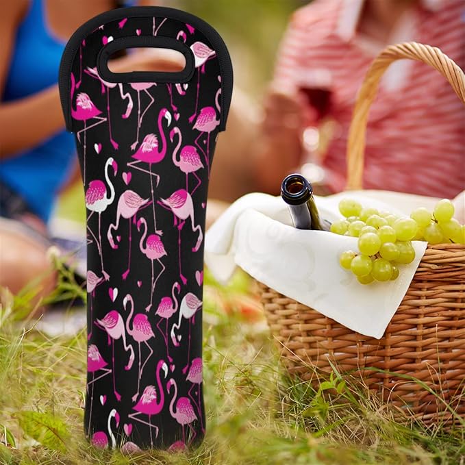 Flamingo Illustration Wine Tote Bag Neoprene Wine Bags Carrire for Party Travel Restaurant Wine Accessories Gifts for Wine Lover