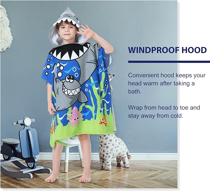 MOKANI Kids Hooded Poncho Towels, Soft & Absorbent Microfiber Beach Towel, Swimming Pool Changing Robe Bathrobe Bath Towel