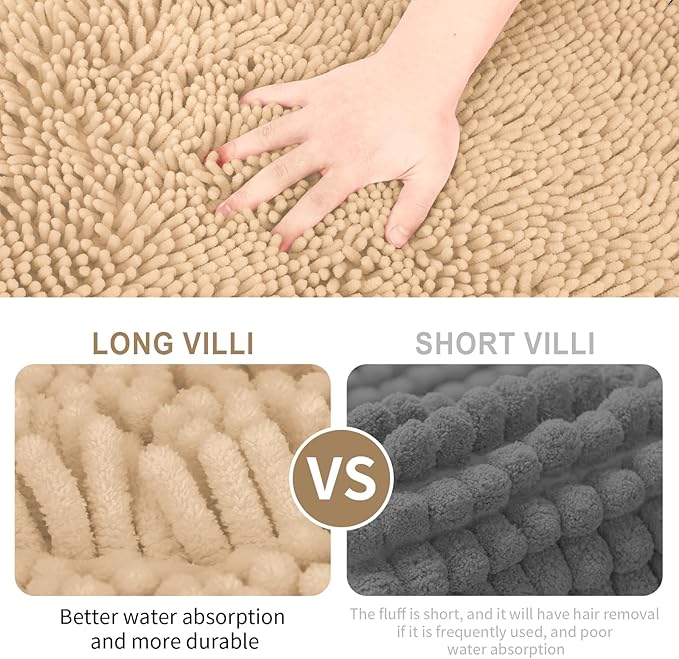Bathroom Rugs Sets 2 Piece Washable, Luxury ，Chenille Bath Mat Set, Soft Plush Anti-Slip Rectangular Bath， Rug Super Absorbent. (Camel, 32"x20"+32"x20")