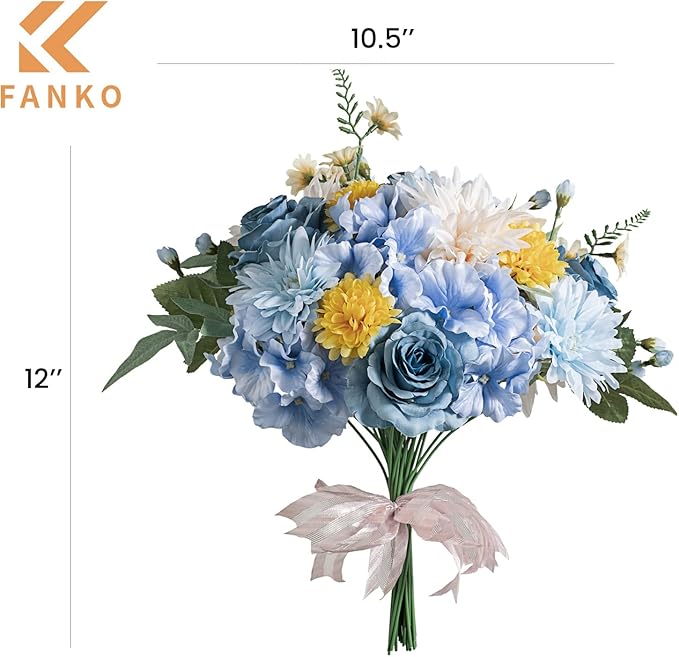 FANKO Rose Artificial Flowers Combo for DIY, Fake Blue Rose Artificial Silk Flowers with Greenery, Real Looking Artificial Faux Flowers for Wedding, Table Decoration, Centerpieces, Party, Home Décor