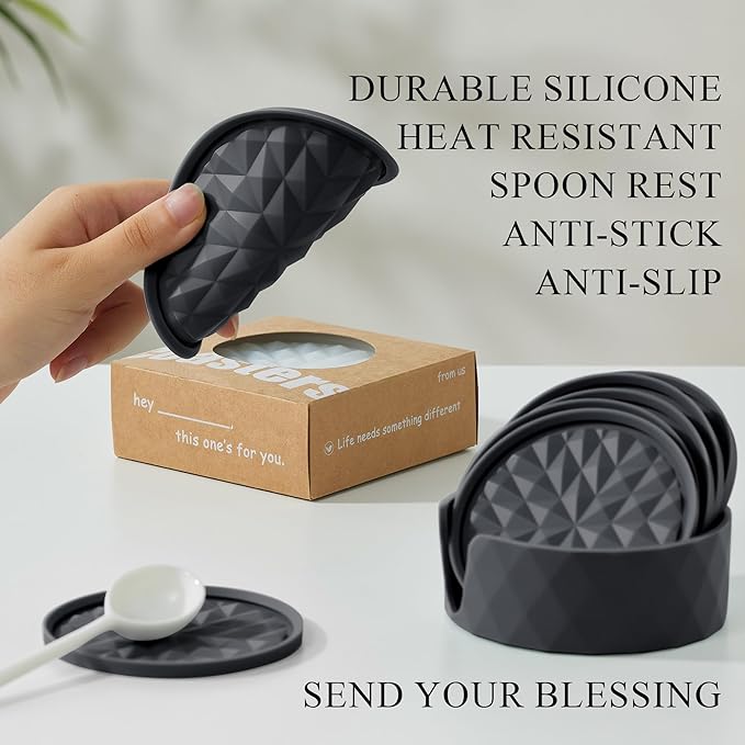 Silicone Coasters for Drinks[6 Pack]- Cup Mat with Holder for Tabletop Protection-Non-Slip, Non-Stick, Coffee Table Decor, Great Gift for Any Occasion, Black