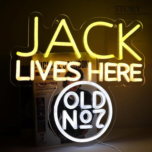 JACK Lives Here Neon Signs for Wall Decor，Neon Lights for Bedroom LED Signs Suitable for Man Cave，Doorplate，Christmas Gifts，5V Power Adapter(Wite+Yellow)