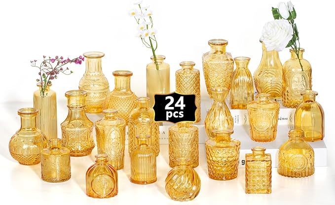 24PCS Mini Bud Vases As Wedding Centerpieces for Tables,Gold Bud Vases for Flowers,Small Flower Vases Suitable for Birthday Party,Anniversary,Wedding Reception,Baby Shower (Gold, 24PCS)