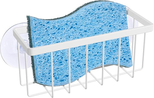 Kitchen Sponge Holder,Sponge Holder for Kitchen Sink Suction, Sink Caddy (White)