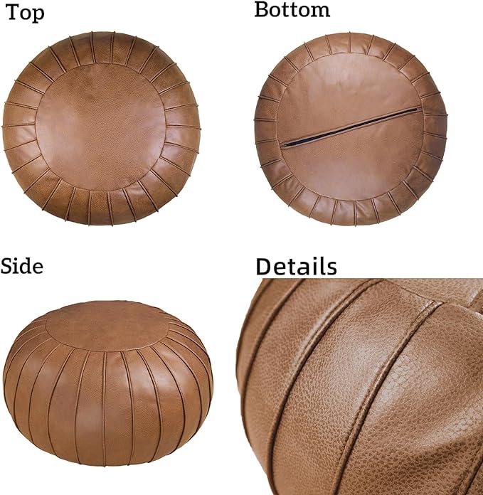 Thgonwid Handmade Storage Pouf Ottoman Foot Stool - Faux Suede Round Floor Cushion 21.6"x13" for Living Room, Bedroom, Wedding Decor, Unstuffed (Brown)