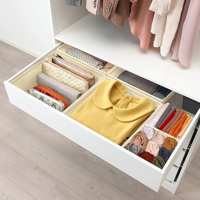 Criusia Underwear Drawer Organizer, 6 Set Foldable Underwear Drawer Organizer and Closet Dividers,Storage Box for Clothes, Socks, Underwear (6 Bins, Beige)