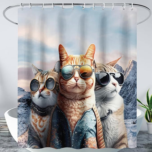 AILONEN 3D Cat Shower Curtain,Cartoon Funny Kitten Shower Curtain Set for Kids Boys Girls,Cat Lovers Animal Shower Curtain with Hooks for Bathroom,72" W*96" H