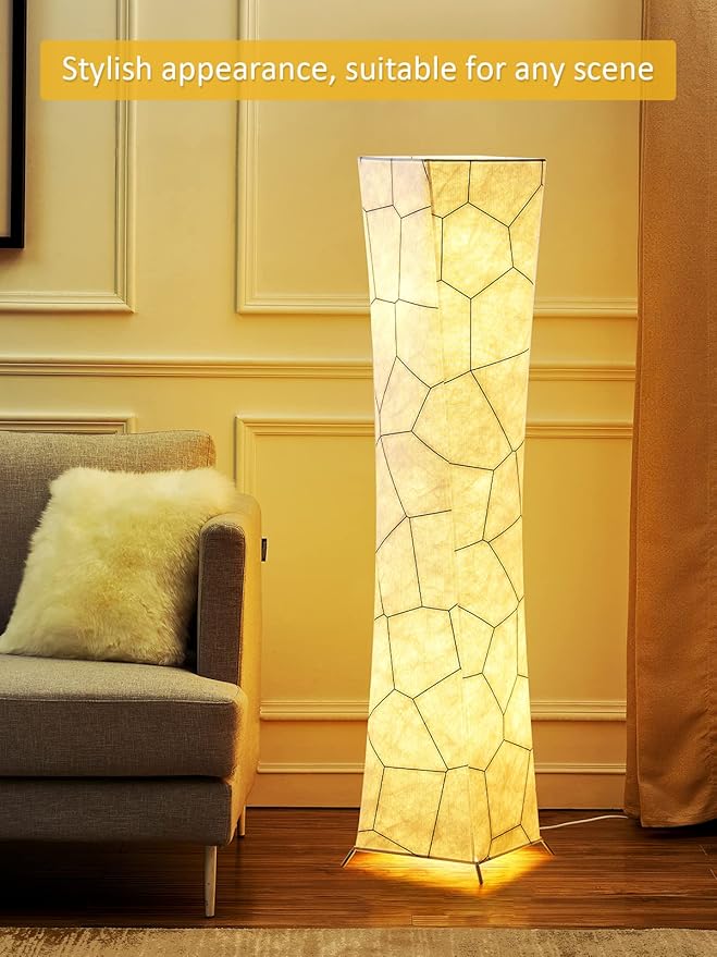 chiphy Floor Lamp, 52" (M) Tall Standing Lamp, 3 Levels Adjustable Brightness LED Bulbs, Column Floor Light, Marble Gradient Fabric Lampshade, Home Decor for Living Room, Bedroom, Kids Room