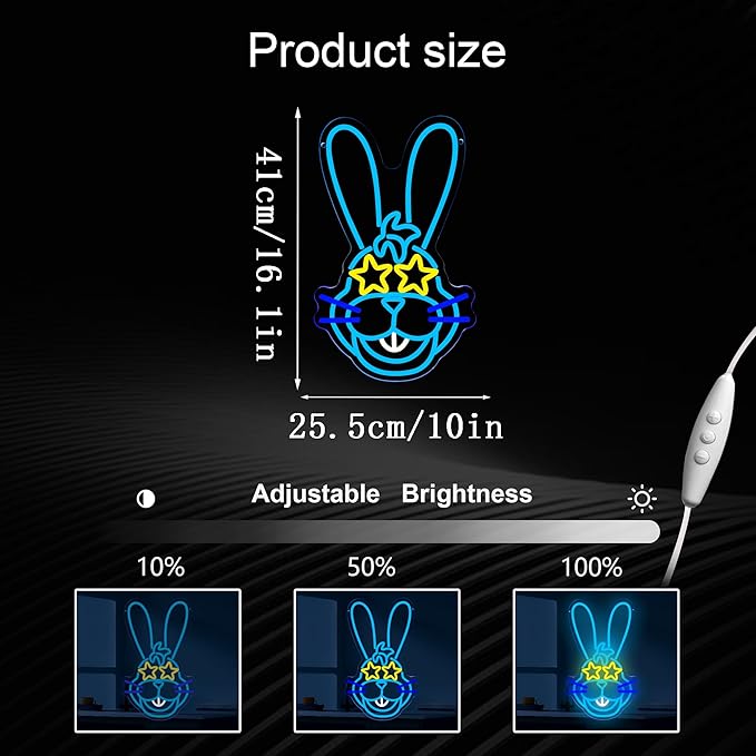 Anime Cartoon Bonnie Rabbit Neon Signs for Wall Decor,Dimmable Cartoon Bunny Neon Light,USB Powered Game Sign for Bedroom Gaming Room Man Cave Bar Birthday Gifts(10 * 16.1in)