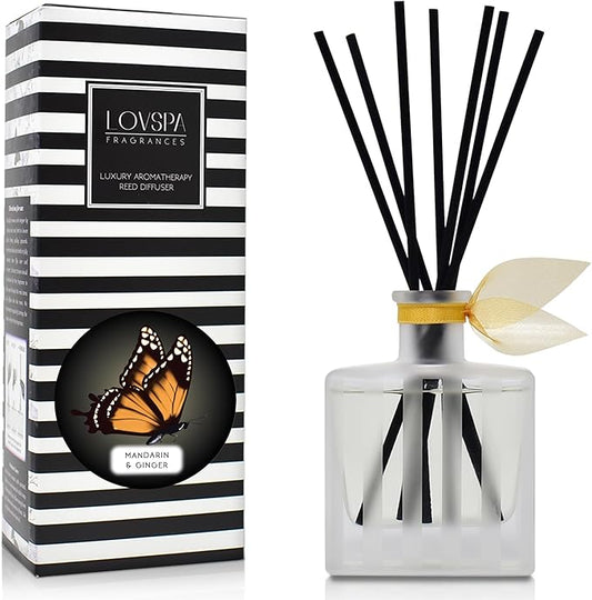 LOVSPA Mandarin & Ginger Reed Diffuser Set - Ginger Root, Mandarin Orange, Jasmine and Musk - Scent Diffuser for Large Rooms - Made in The USA