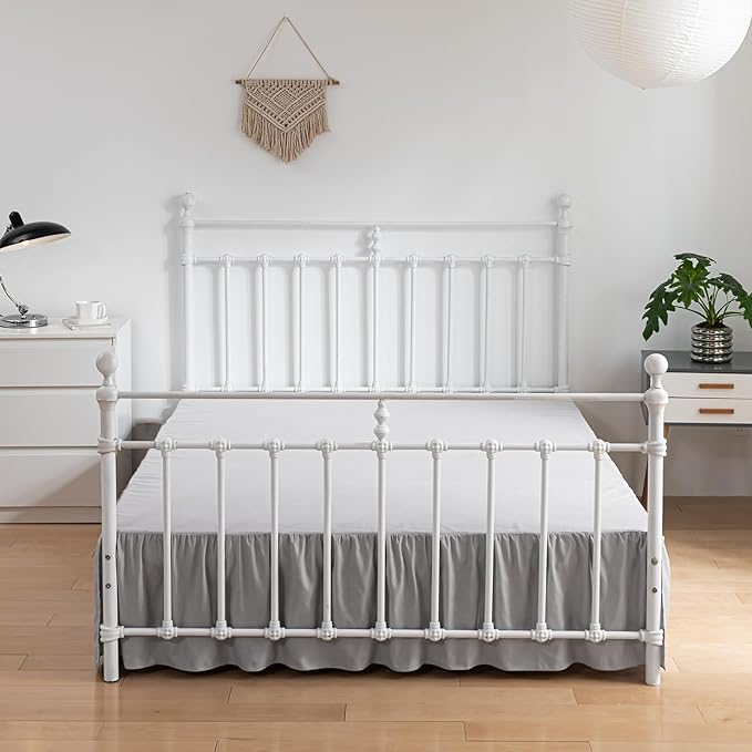 Bed Skirt Twin Size Ruffled Bed Skirt with Split Corners, 16 Inch Drop Dust Ruffle Bed Skirt with Platform, Light Gray, Twin - 16" Drop