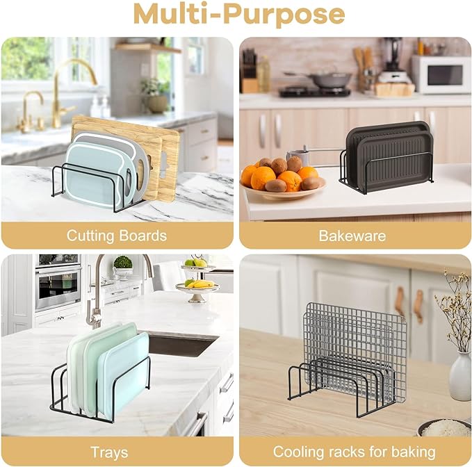 Cutting Board Organizer, [1-Pack] Cutting Board Holder Rack Baking Cookie Pan Sheets Cooling Small Racks Storage Stand for Kitchen Cabinet Countertop Bakeware Storage Organizer Metal Black