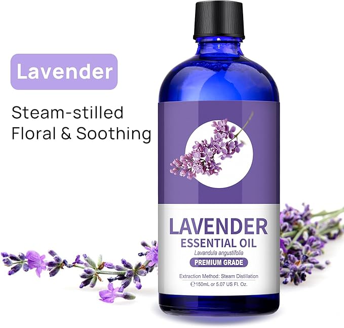 Lavender Essential Oil - Pure Essential Oils for Diffusers, Humidifiers, Aromatherapy, Cars, Yoga, Home Essentials, Office - Relaxing Fragrance Scents for Fresheners and Candle Making (150mL)