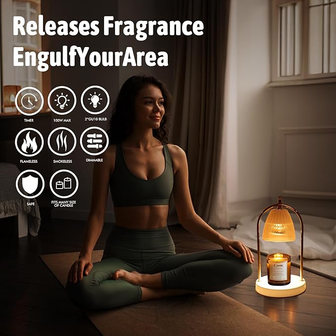 GEEZO Fragrance Candle Warmer Lamp，Electric Candle Warmer with Timer & Dimmer，Mom Christmas Birthday Gifts for Women, House Warming Gifts New Home Bedroom Decor