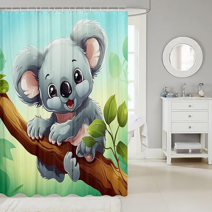 Feelyou Cute Koala Shower Curtain Cartoon Koala Fabric Shower Curtain for Kids Boys Girls Kawaii Animal Bathroom Waterproof Accessories with 12 Hooks Nutrue Theme Curtains,72x72 Inches
