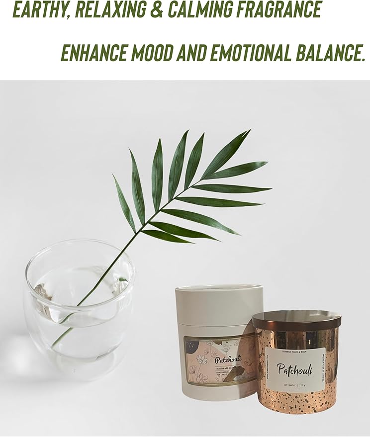 Patchouli Meditation Candle - Soy Candle 45 Hour Plus Burn Time - Aromatherapy Candle for Men, Women - All Natural, Non-Toxic Relaxing Candle | Healthy Organic Soy Candle