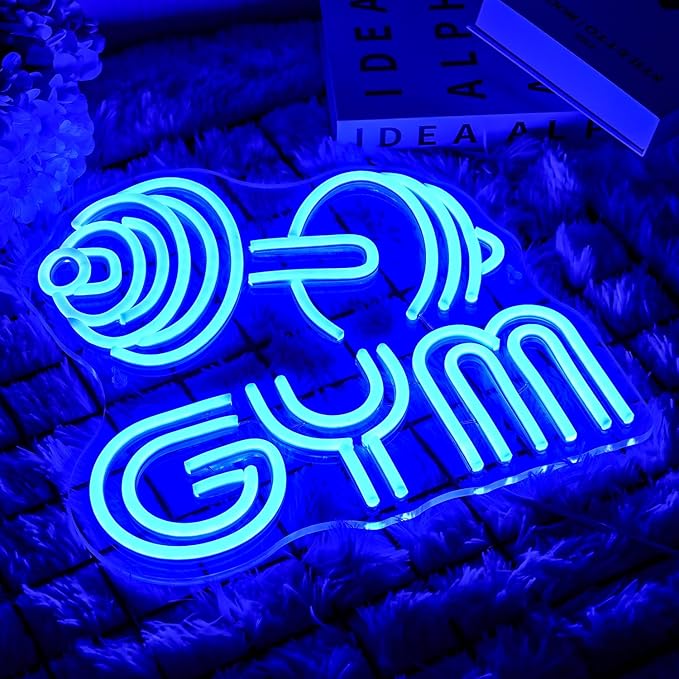 Dumbbell Neon Sign Barbell Gym Neon Signs Gym Letter Neon Light Gym Blue Barbell Neon Light Sign for Sports Room, Decor Club,Party Bar,Fitness Club Decoration(13x13inch)