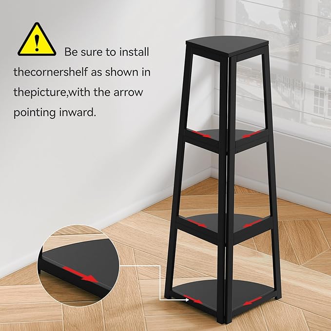 4 Tier Corner Shelf,Bamboo Corner Ladder Shelf,47" Tall Corner Ladder Bookshelf, Corner Shelving Unit for Bathroom, Bedroom, Living Room, Small Space Decor,Black