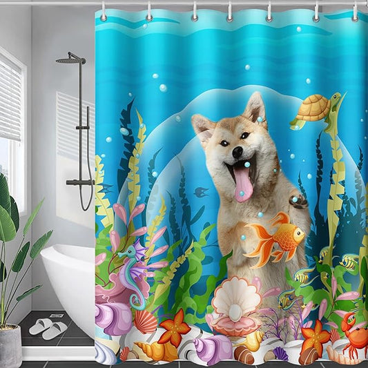 AILONEN Cute Dog Shower Curtain for Boys Girls, Pet Puppy Dog Lover Shower Curtain, 36" W*72" H Waterproof Animal Turtle Fish Ocean Themed Shower Curtain Decor Bathroom with Grommets and Hooks