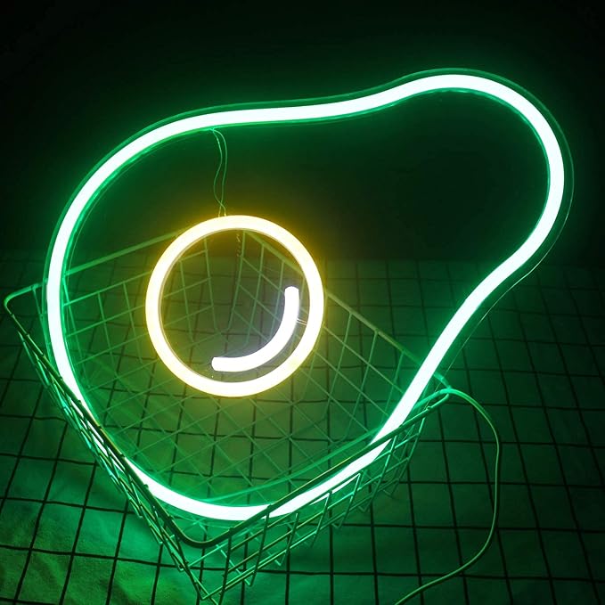 LUCUNSTAR Avocado Neon Sign Green Led Sign Fruit Neon Lights Cute Neon Signs USB Powered Switch Light Up Signs Neon Signs for Wall Decor Kids Room Bedroom Store Christmas Birthday Party Signs