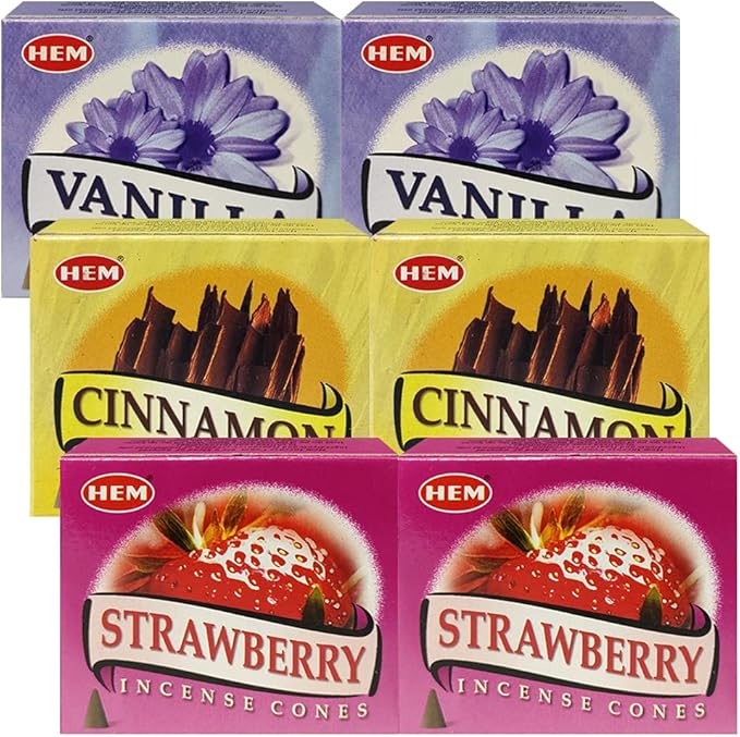 Vanilla Cinnamon Strawberry Incense Cones & Holder Bundle Variety Pack From Hem Trumiri Insense Insence
