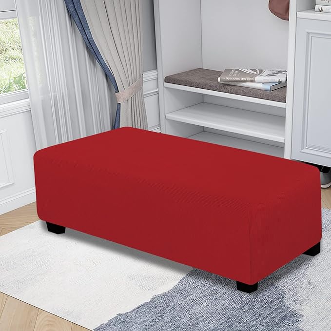 Easy-Going Stretch Ottoman Cover Folding Storage Stool Furniture Protector Soft Rectangle Slipcover with Elastic Bottom (Ottoman XX-Large, Christmas Red)
