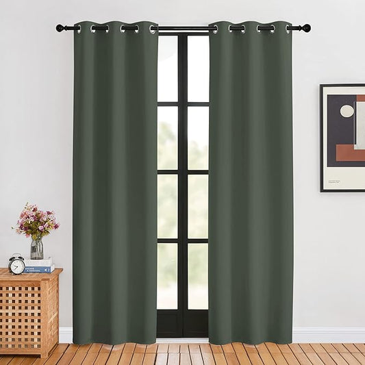 NICETOWN Thermal Curtains for Kids Room, Dark Mallard, Set of 2, 34 by 80 inches, Window Treatment Thermal Insulated Solid Grommet Blackout Drape Panels for Bedroom