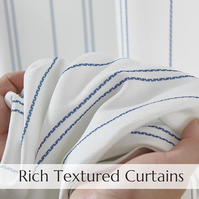 jinchan Blue and White Striped Curtains 84 Inches Long for Living Room Bedroom Blue on White Pinstripe Curtains Privacy Light Filtering Rod Pocket Modern Window Treatments Set 2 Panels