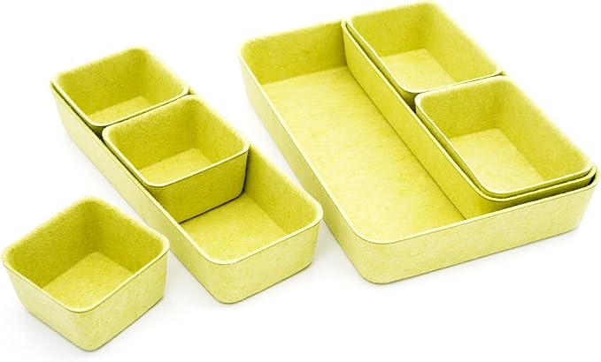 Welaxy Drawer organizers trays Felt storage bins office Desk Minimalist Lifestyle Natural Shallow Box 8-Piece back to school off to college gift solution (Linden green)