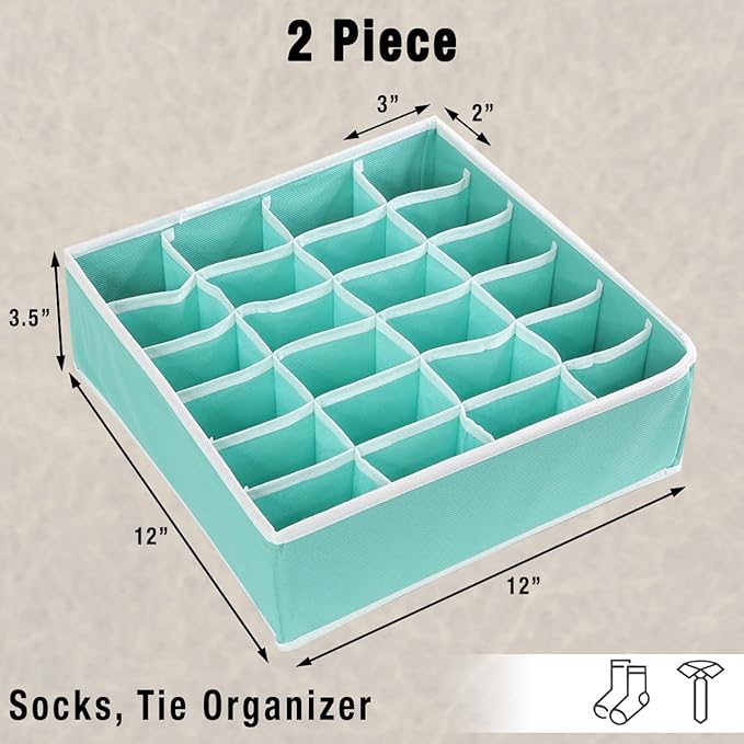 Simple Houseware 2 Pack Closet Sock Organizer, 24 Cell Drawer Divider, Turquoise