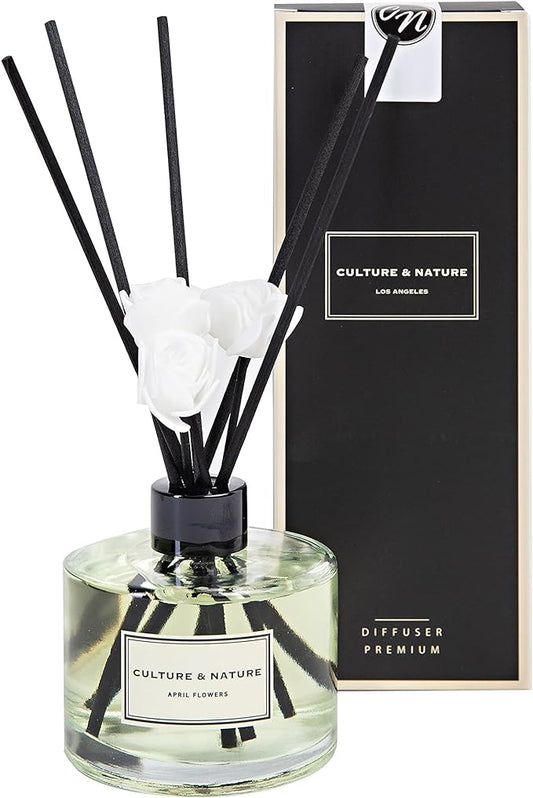 CULTURE & NATURE Reed Diffuser Set 6.7oz (200ml) April Flower Scented Diffuser with Sticks Home Fragrance Reed Diffuser for Bathroom Shelf Decor