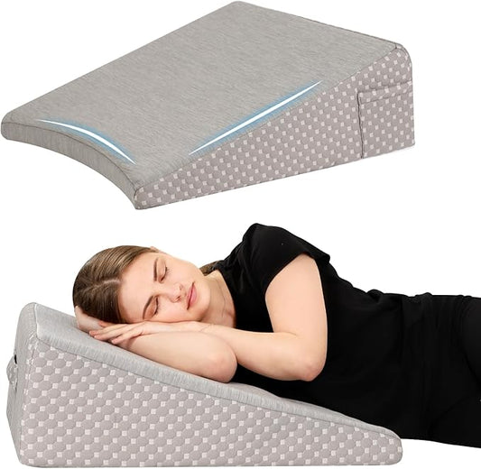 Wedge Pillow for Sleeping, 8 Inch Cooling Triangle Bed Pillow with Removable Cover, Elevated Body Pillow for Back Support, After Surgery, Snoring, Neck, Leg and Acid Reflux, Grey