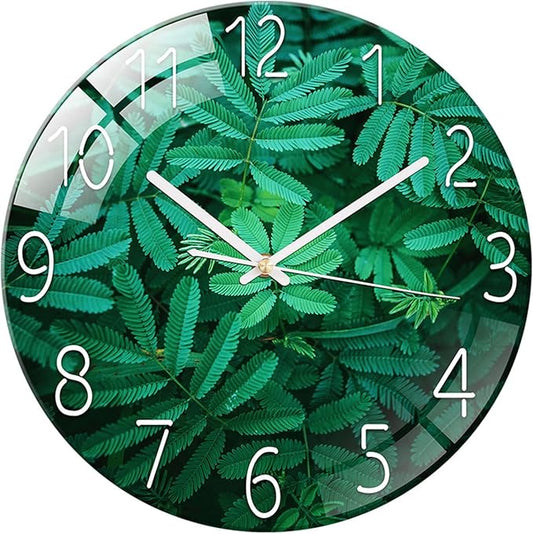 Ergocar Glass Wall Clock Silent Scanning Mechanical Round Glass Wall Clock, Suitable for Living Room, Kitchen, Office.