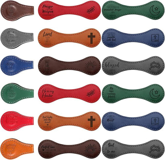 12 Pcs Father Church Gifts Christian Magnetic Bookmarks Bulk Religious Leather Clips Bible Verse Bookmarks Magnetic Page Markers Scripture Church Gifts for Book Lovers Club Readers (Vivid)