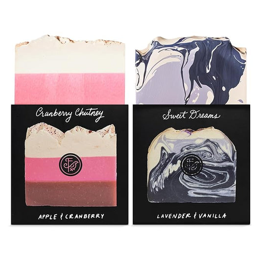 FinchBerry - 2 Bar Soap Set - Sweet Dreams & Cranberry Chutney - Moisturizing Hand & Body Soap with Shea Butter & Coconut Oil - Softens & Hydrates Dry Skin - Handmade, Organic Ingredients - 9 Oz