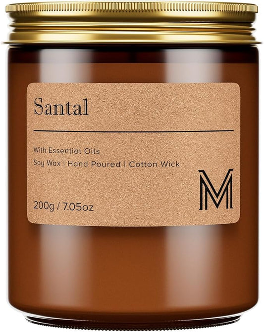 M&SENSE Santal Sandalwood Home Scented Candle for Relaxation, Gifting, Spa | 7.05oz Candle Gift for Birthday Housewarming Mother's Valentine Day
