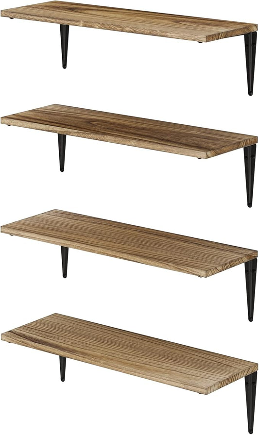 Wallniture Arras 24"x8" Floating Shelves for Wall Storage, Wall Bookshelf for Living Room Decor, Kitchen Organization and Storage Shelves, Bedroom Bookshelves, Burnt Finish Set of 4