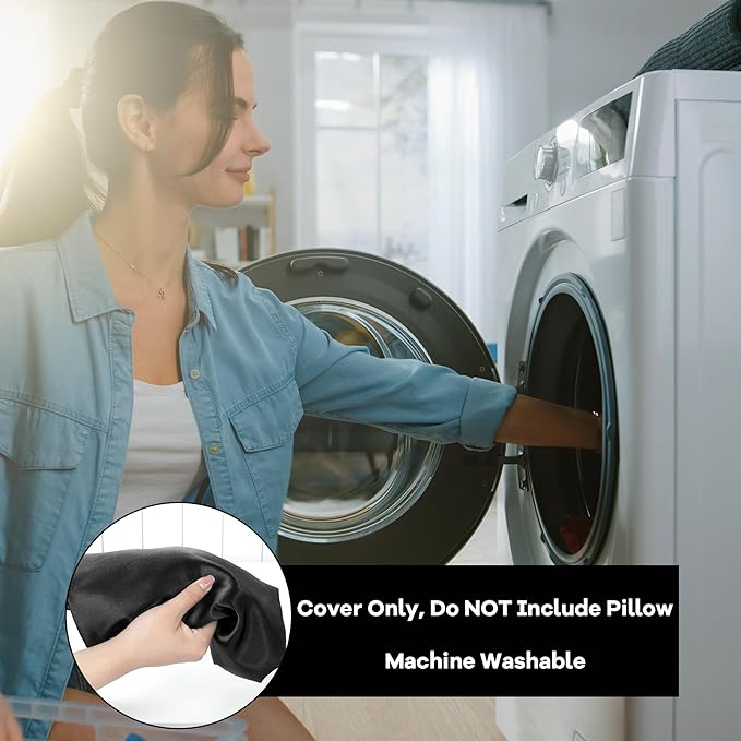 HOMBYS Satin Bed Wedge Pillow Cover Silky & Smooth Wedge Pillowcase 1 Pack 24x24x8, Soft & Breathable, Removable & Machine Washable-Zipper Design (Pillow Not Include), Black