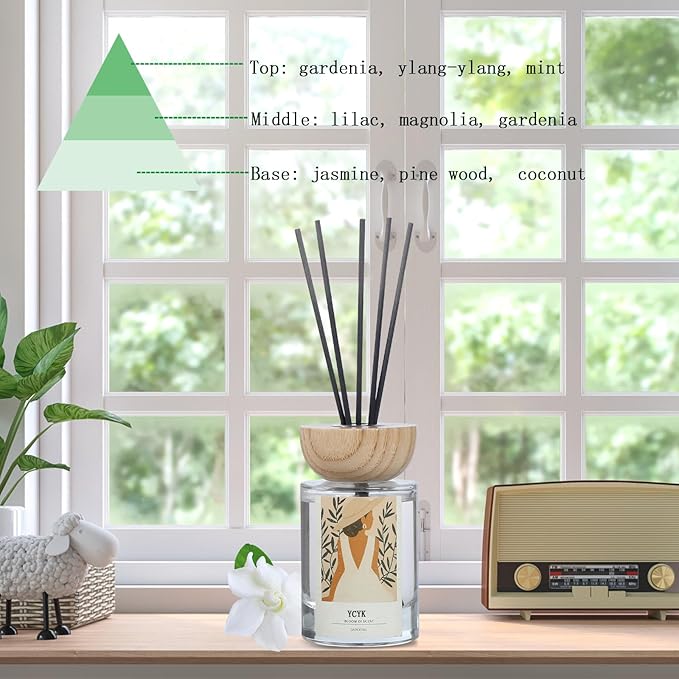 Reed Diffuser Set, 4oz(120ml) Jasmine&Gardenia Natural Scent Oil Diffusers Home Fragrance with Reed Diffuser Sticks for Home Office Bathroom Aromatherapy Decor