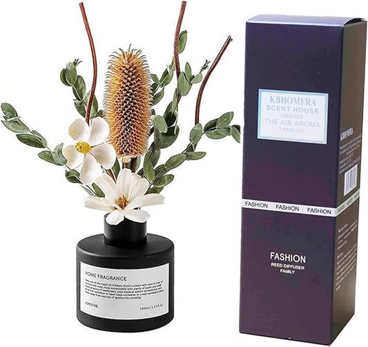 Reed Diffuser Set with Dried Flowers, 3.38fl.oz Fragrance Diffuser with Sticks, Scented Sticks Aroma Diffuser, Home & Office Décor for Air Fresheners, Bathroom (Pure White Gardenia)