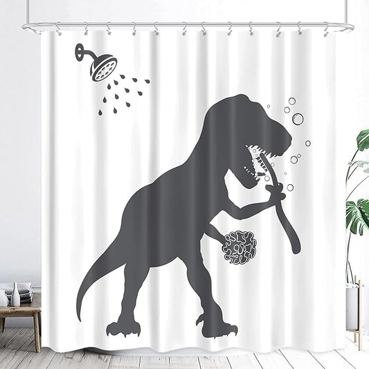 LGhtyro Dinosaur Shower Curtain Dino Shower Curtain 71Wx71H Silhouette Bathroom Set Funny Animal Shadow Kids Bath Curtain Black White Kid Accessories for Boys Bathroom Decor
